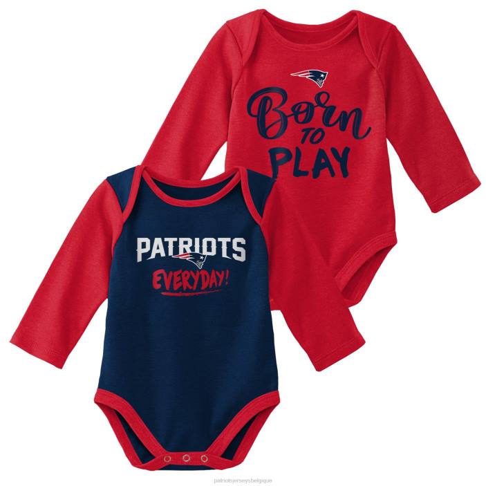 Patriots Jersey enfants ensemble de 2 bodys à manches longues rouge/bleu marine pour nouveau-né et bébé vêtements 864Z3075