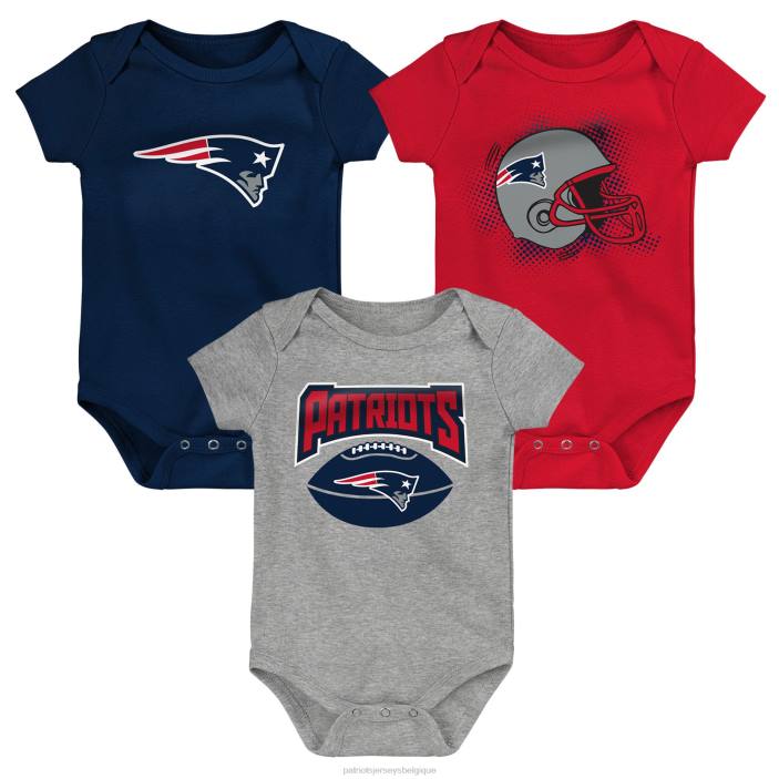 Patriots Jersey enfants ensemble de 3 bodys pour bébé bleu marine/rouge/gris chiné vêtements 864Z3066
