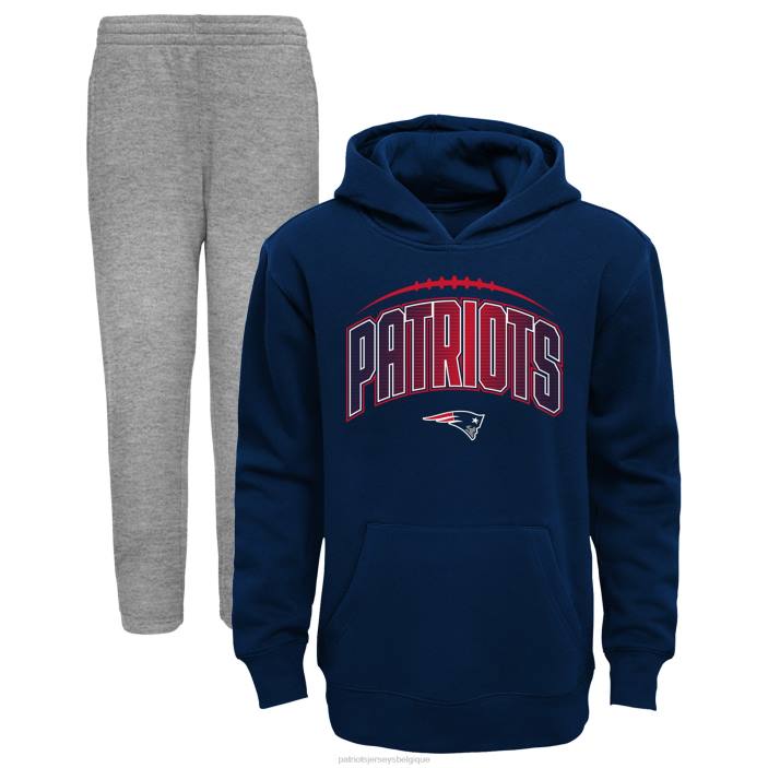 Patriots Jersey enfants ensemble pull à capuche et pantalon double bleu marine/gris chiné pour tout-petits vêtements 864Z3034