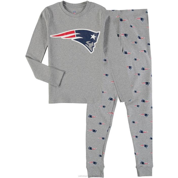 Patriots Jersey enfants ensemble de nuit t-shirt et pantalon gris chiné à manches longues vêtements 864Z3084