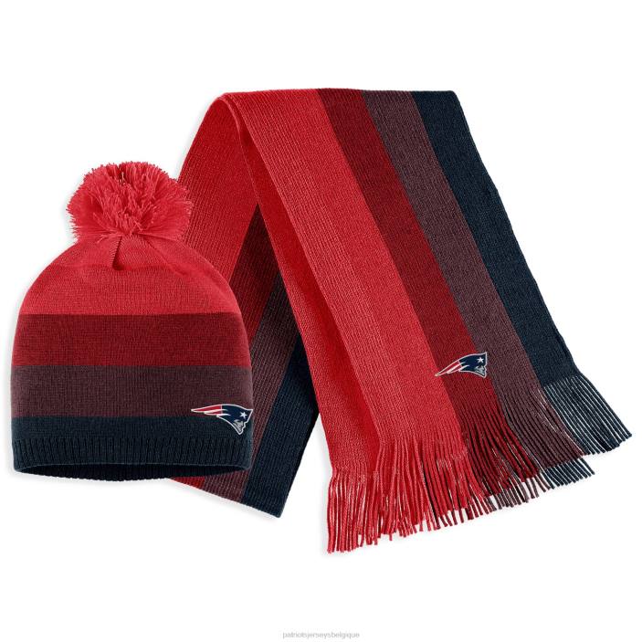 Patriots Jersey femmes wear by erin andrews ensemble bonnet et écharpe en tricot à pompons rouge dégradé accessoires 864Z2314
