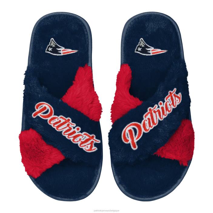 Patriots Jersey femmes foco mules croisées bicolores en fausse fourrure bleu marine chaussure 864Z2250