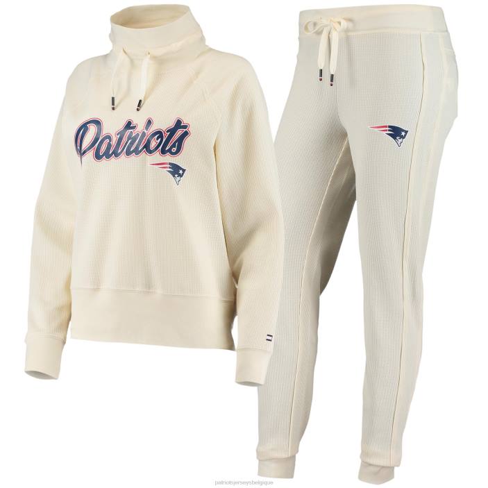 Patriots Jersey femmes tommy hilfiger cream zoey raglan pull sweat & pants ensemble lounge tri-blend vêtements 864Z887