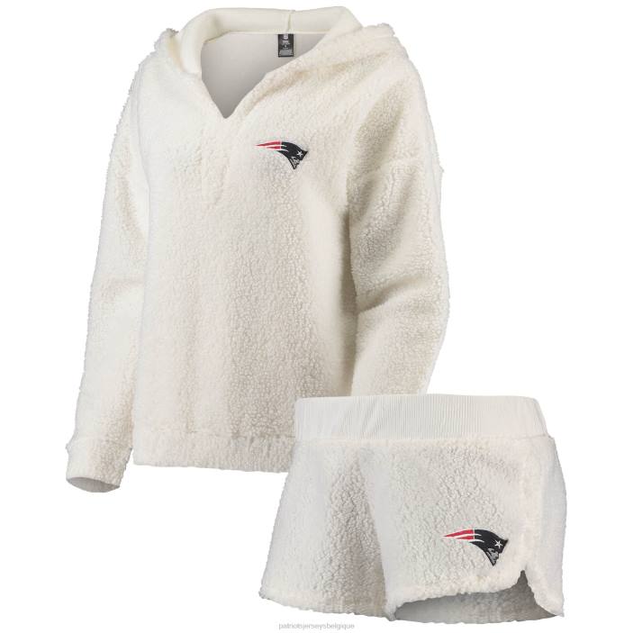Patriots Jersey femmes Concepts Sport - Ensemble haut et short à capuche moelleux crème vêtements 864Z2851