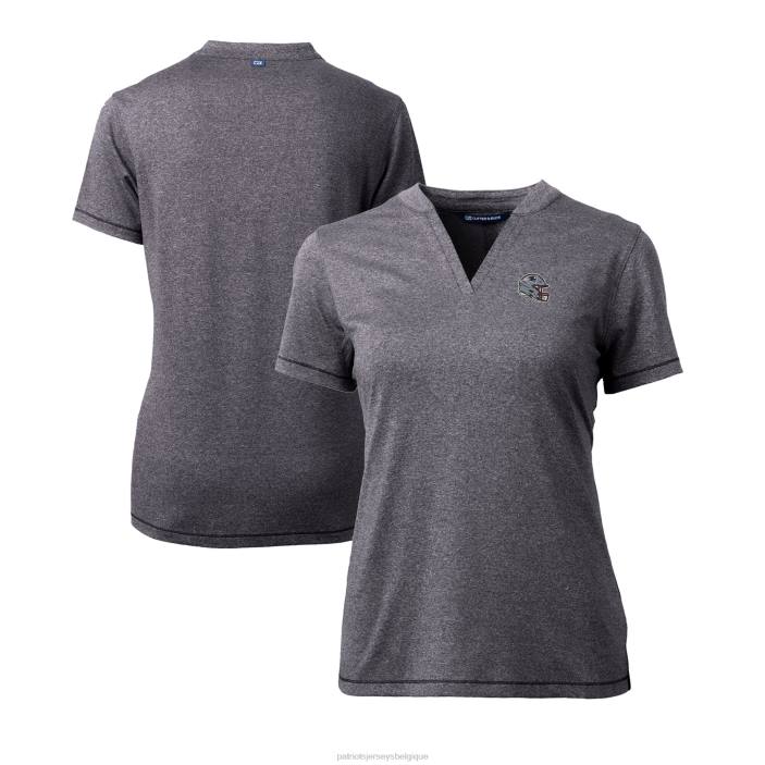 Patriots Jersey femmes Cutter & Buck Heather Charcoal Casque Logo Drytec Forge Stretch V-Neck Blade Top vêtements 864Z2651