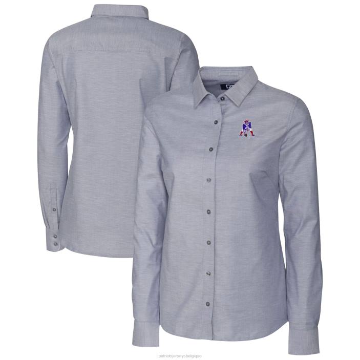 Patriots Jersey femmes cutter & buck anthracite chemise boutonnée à manches longues stretch oxford avec logo rétro vêtements 864Z2827