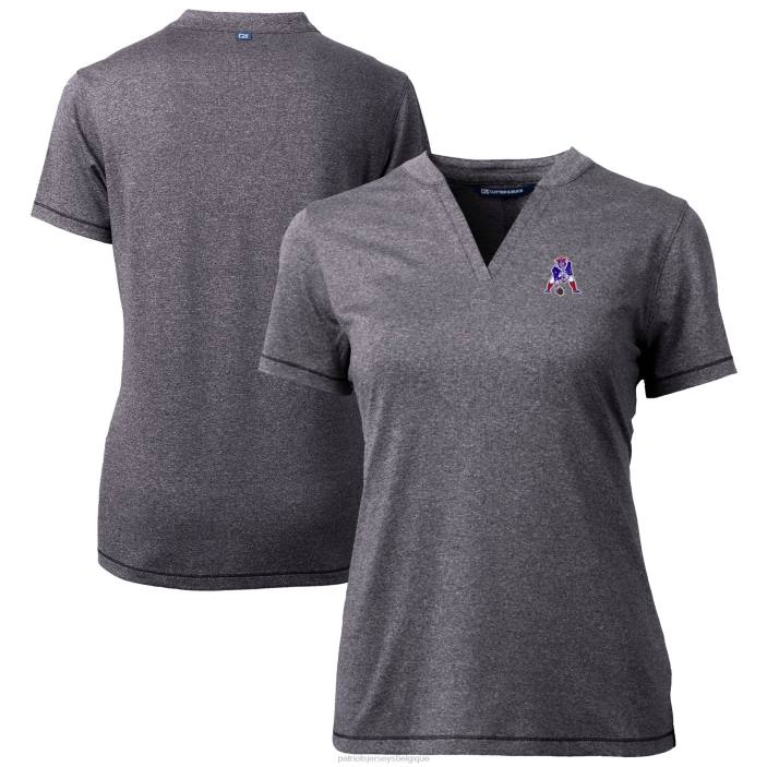 Patriots Jersey femmes cutter & buck anthracite chiné logo rétro forge blade polo à col en v vêtements 864Z2840