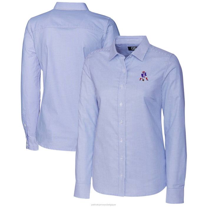 Patriots Jersey femmes cutter & buck chemise boutonnée à manches longues et rayures oxford stretch bleu poudré vêtements 864Z2835