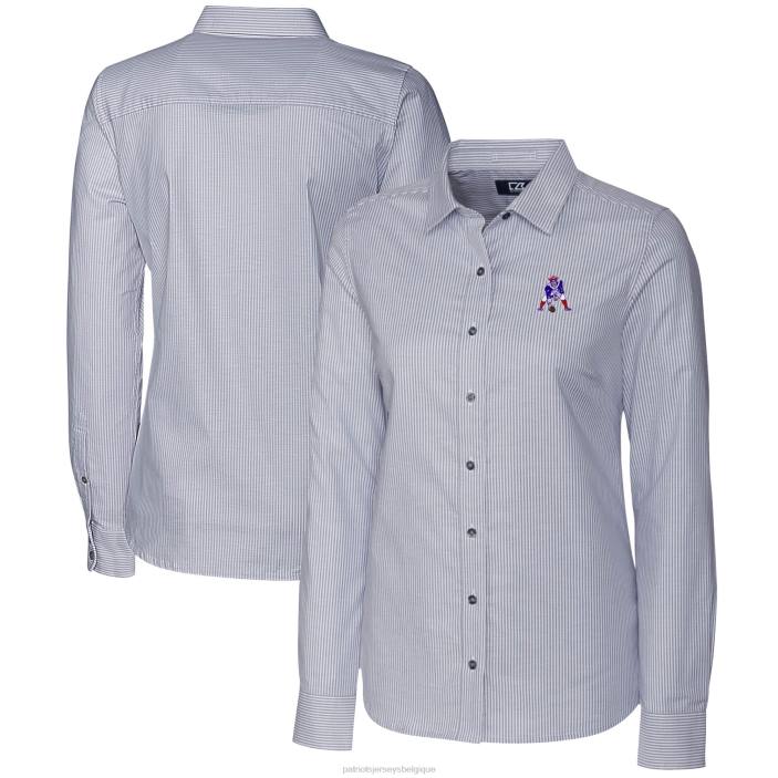 Patriots Jersey femmes cutter & buck chemise boutonnée à manches longues à rayures oxford stretch et logo gris anthracite vêtements 864Z2834