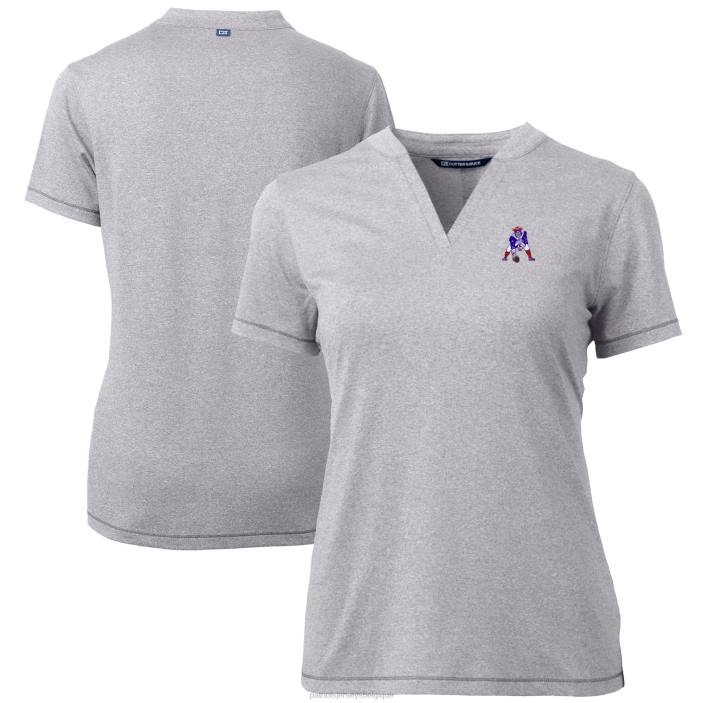 Patriots Jersey femmes cutter & buck polo gris chiné à col en v et logo forge blade vêtements 864Z2841