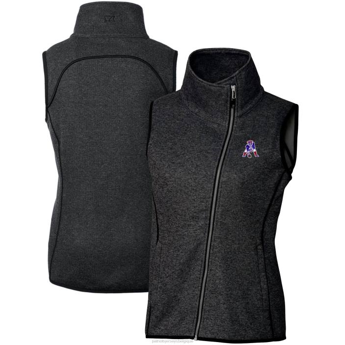 Patriots Jersey femmes cutter & buck anthracite chiné logo rétro gilet de grand-voile entièrement zippé vêtements 864Z1010