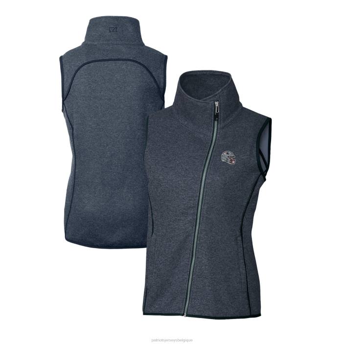 Patriots Jersey femmes cutter & buck bleu marine chiné casque logo grand-voile pull-knit full-zip asymétrique gilet vêtements 864Z842