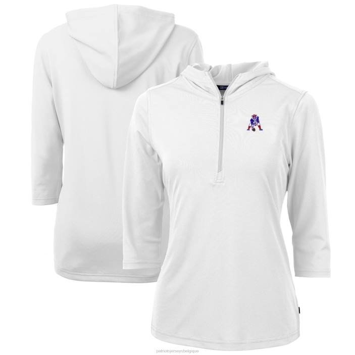 Patriots Jersey femmes Cutter & Buck Sweat à capuche blanc avec logo vert et éco piqué à manches 3/4 et demi-zip vêtements 864Z1082