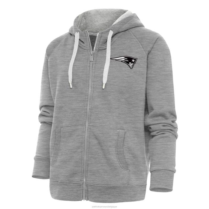 Patriots Jersey femmes sweat à capuche zippé antigua gris métallisé avec logo victoire vêtements 864Z2392
