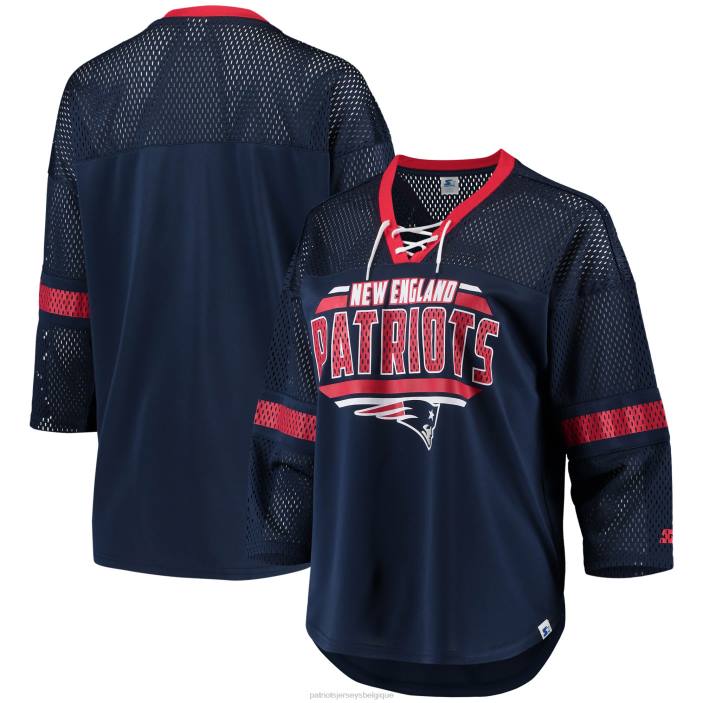 Patriots Jersey femmes t-shirt à col en V et manches 3/4 à lacets bleu marine starter game vêtements 864Z2787