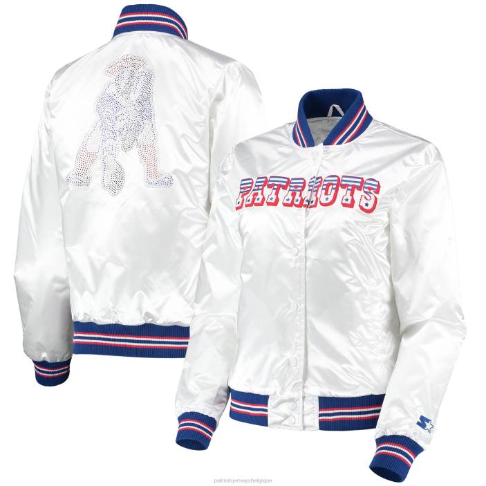 Patriots Jersey femmes Starter veste blanche à boutons-pression en satin à strass vêtements 864Z964