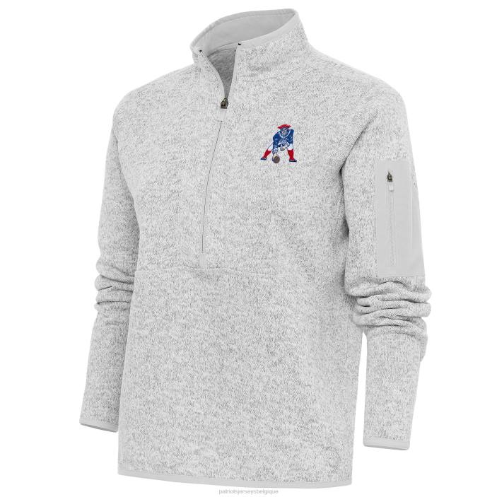 Patriots Jersey femmes antigua gris chiné throwback logo fortune veste à enfiler demi-zippée vêtements 864Z911