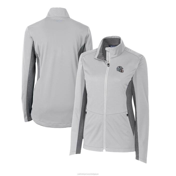Patriots Jersey femmes cutter & buck gris chiné casque logo naviguer veste softshell entièrement zippée vêtements 864Z919