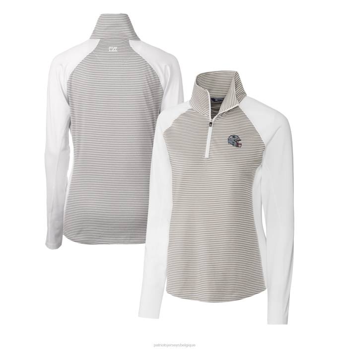 Patriots Jersey femmes top à demi-zip extensible à rayures tonales drytec forge avec logo de casque blanc cutter & buck vêtements 864Z861