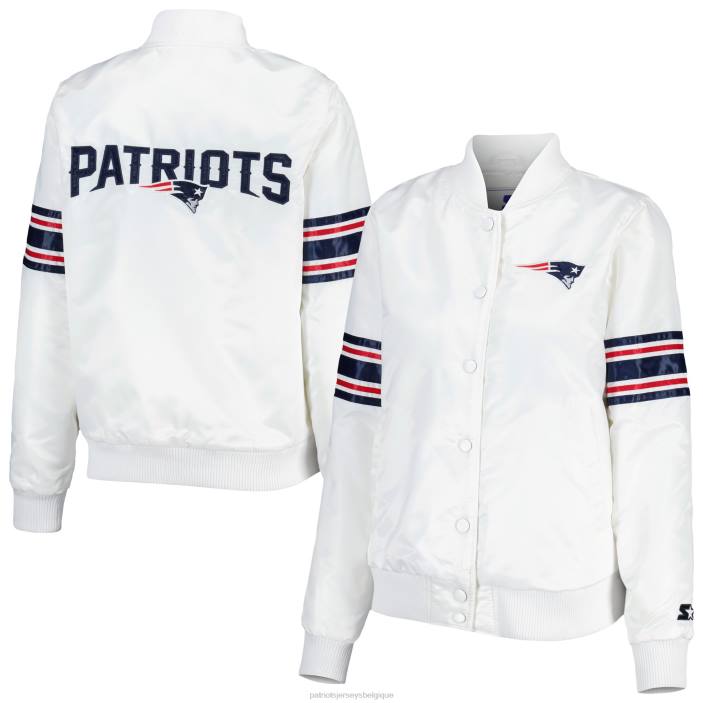 Patriots Jersey femmes veste universitaire blanche à boutons-pression en satin line up starter vêtements 864Z915