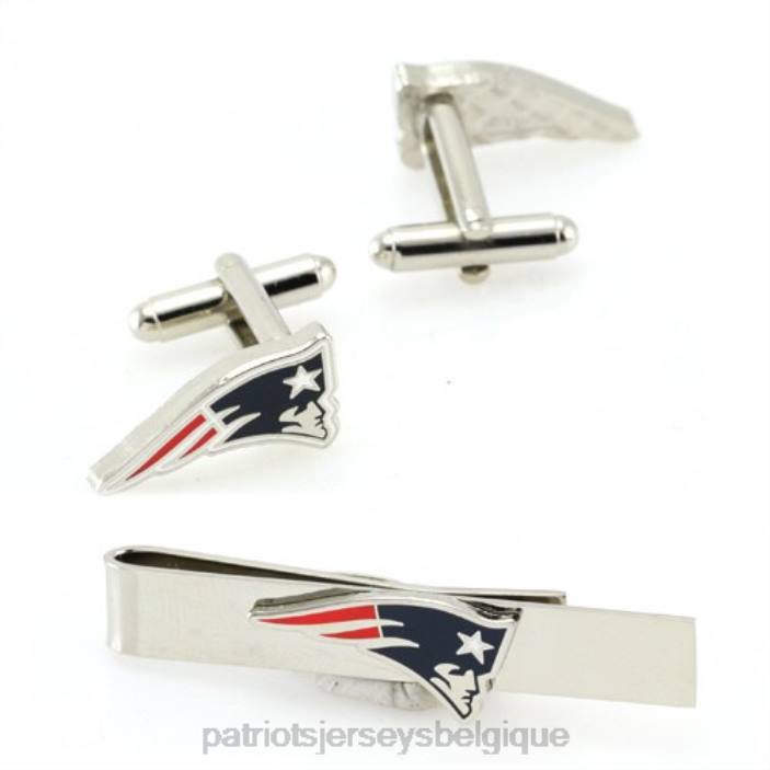 Patriots Jersey Hommes ensemble pince à cravate et boutons de manchette silvertone logo de l'équipe accessoires 864Z44