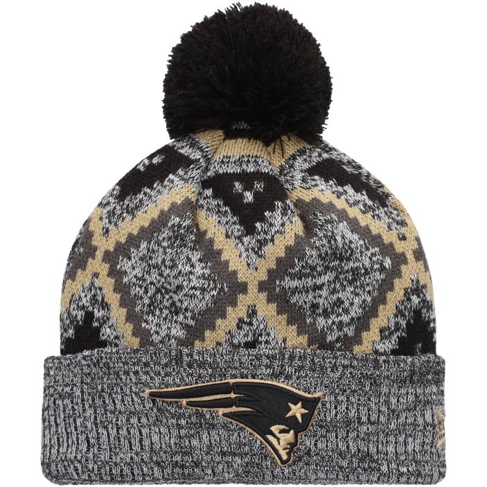 Patriots Jersey Hommes bonnet à revers grand-père new era noir/gris chiné avec pompon accessoires 864Z459