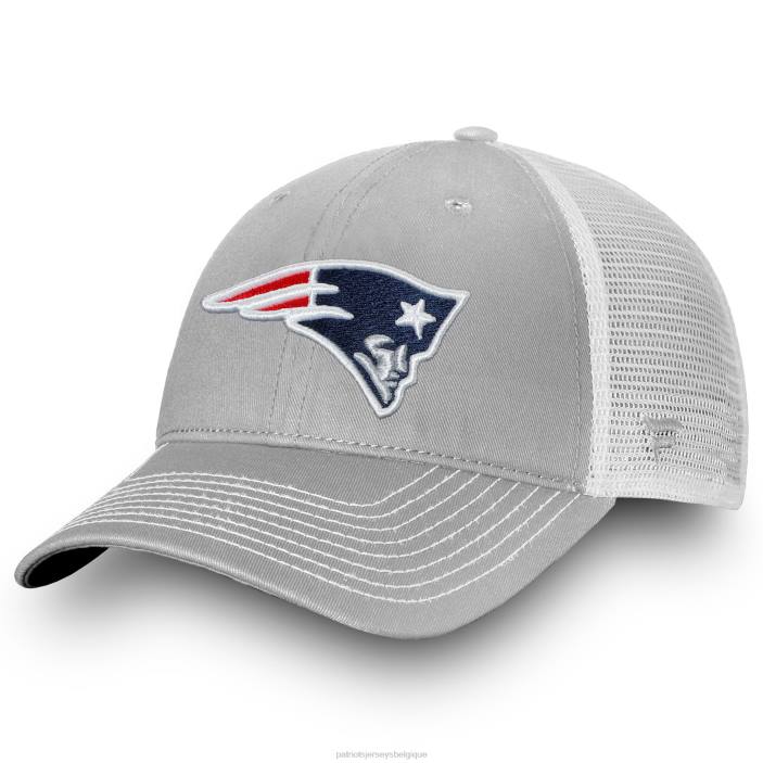 Patriots Jersey Hommes casquette ajustable non structurée grise/blanche fondamentale fanatics branded trucker accessoires 864Z193