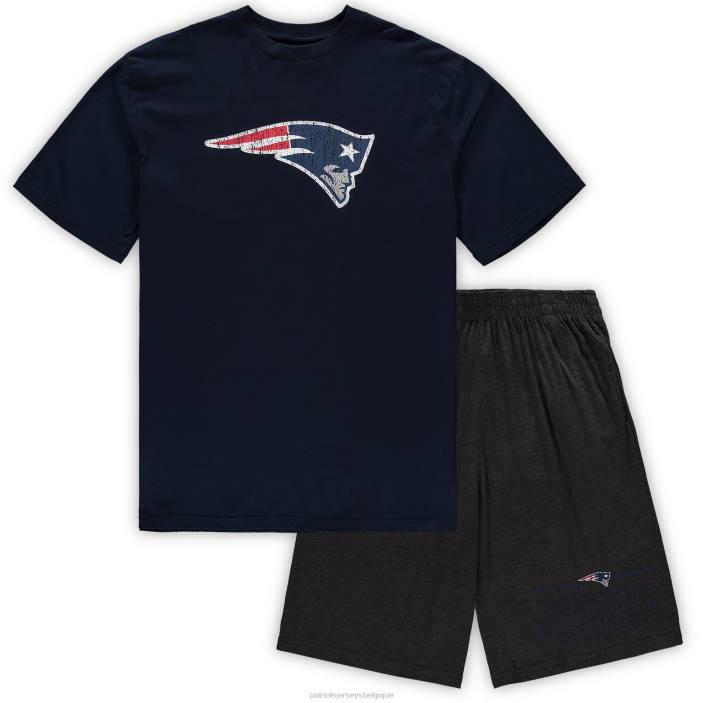 Patriots Jersey Hommes concepts sport ensemble t-shirt et short bleu marine/anthracite chiné vêtements 864Z1857