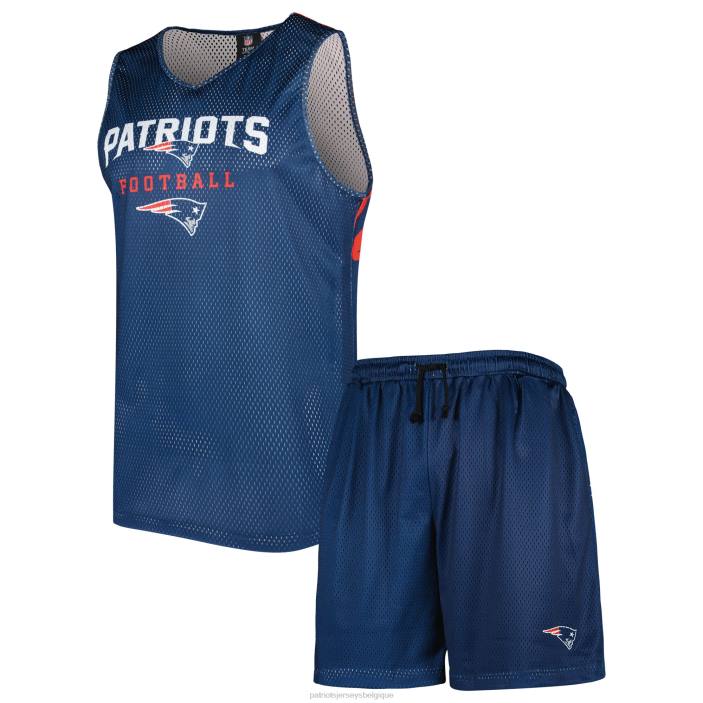 Patriots Jersey Hommes ensemble short et col en v en mesh bleu marine foco vêtements 864Z1709