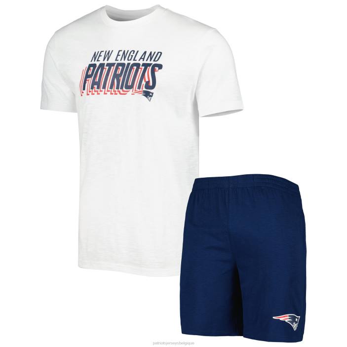 Patriots Jersey Hommes concepts sport ensemble de nuit t-shirt et short downfield bleu marine/blanc vêtements 864Z1748