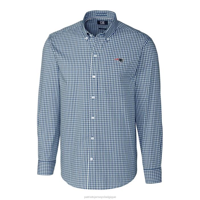 Patriots Jersey Hommes Cutter & Buck - Chemise boutonnée tissée à manches longues en vichy extensible bleu marine Big & Tall vêtements 864Z1663