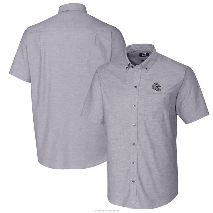 Patriots Jersey Hommes cutter & buck anthracite casque chemise boutonnée stretch oxford à manches courtes vêtements 864Z1640