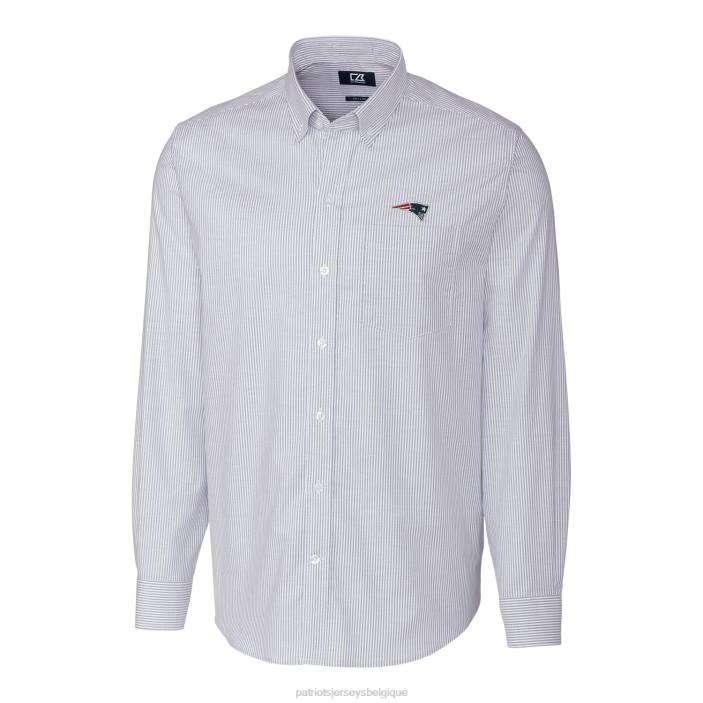 Patriots Jersey Hommes cutter & buck bleu clair big & tall chemise stretch rayée oxford boutonnée tissée à manches longues vêtements 864Z1659