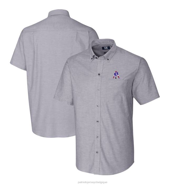 Patriots Jersey Hommes cutter & buck chemise boutonnée à manches courtes oxford extensible avec logo rétro vêtements 864Z1673