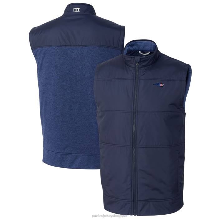 Patriots Jersey Hommes cutter & buck bleu marine coupe-vent hybride furtif gilet entièrement zippé vêtements 864Z2101