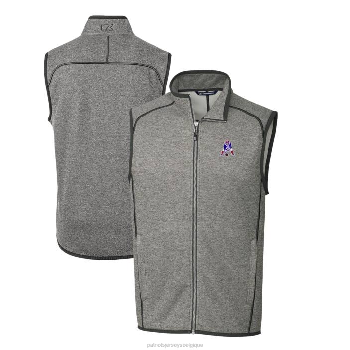 Patriots Jersey Hommes cutter & buck gris chiné logo rétro pull de grand-voile tricot big & tall gilet entièrement zippé vêtements 864Z2086