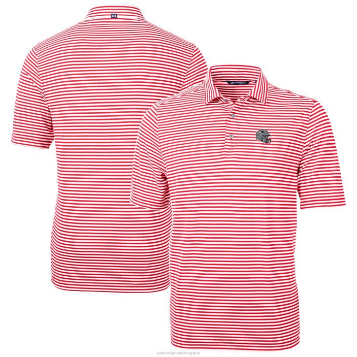 Patriots Jersey Hommes Cutter & Buck - Casque rouge Vertu - Polo recyclé à rayures en piqué écologique vêtements 864Z1311