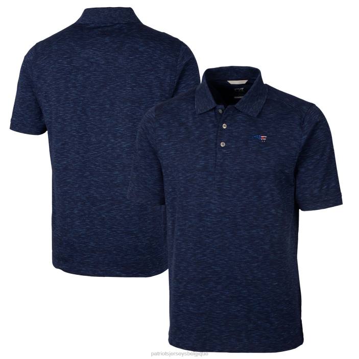 Patriots Jersey Hommes cutter & buck bleu marine chiné americana avantage space dye polo tri-mélange vêtements 864Z1418