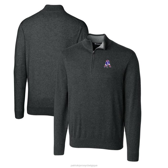 Patriots Jersey Hommes Cutter & Buck Heather Charbon Throwback Logo Lakemont Tri-blend Big & Tall pull-over quart zippé vêtements 864Z2128
