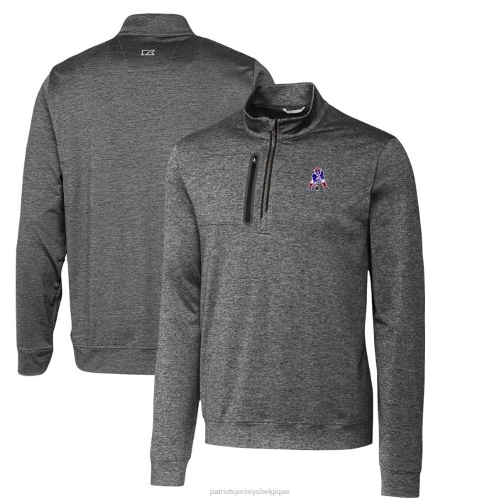 Patriots Jersey Hommes Cutter & Buck Steel Stealth Heathered Big & Tall Haut à enfiler à fermeture éclair quart de logo rétro vêtements 864Z2115