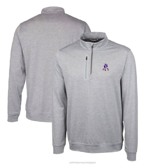 Patriots Jersey Hommes Cutter & Buck gris furtif chiné Big & Tall pull à fermeture éclair quart de logo rétro vêtements 864Z2114