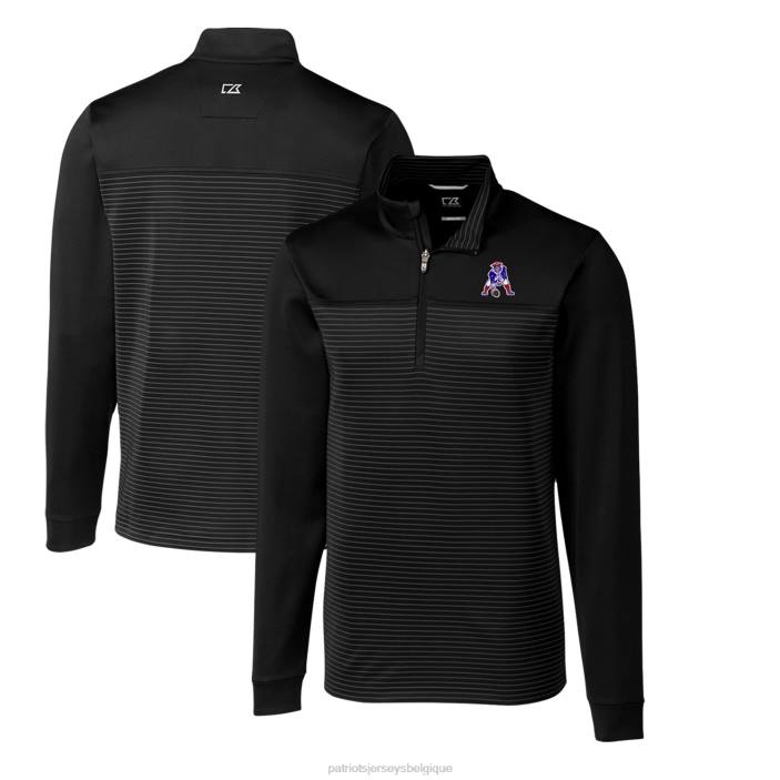 Patriots Jersey Hommes Cutter & Buck noir pull à rayures transversales et stretch à quart de zip et à logo rétro vêtements 864Z2127