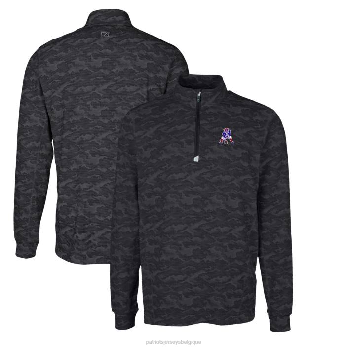 Patriots Jersey Hommes cutter & buck noir logo rétro big & tall traverse haut à enfiler extensible avec fermeture éclair sur le quart et imprimé camouflage vêtements 864Z2116