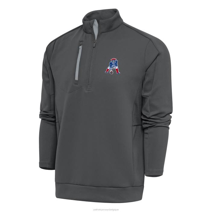 Patriots Jersey Hommes haut à enfiler zippé quart de génération avec logo de l'équipe antigua charcoal vêtements 864Z2135