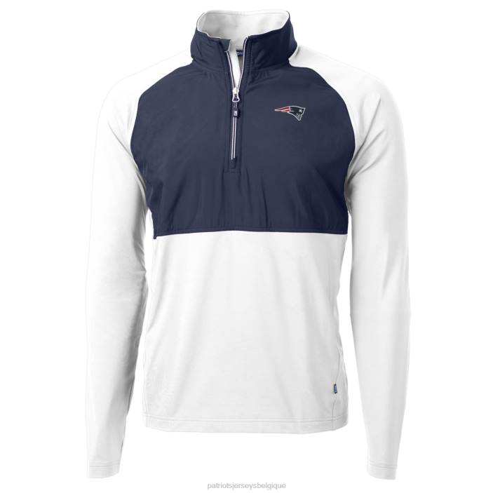 Patriots Jersey Hommes cutter & buck bleu marine/blanc veste raglan à quart de zip hybride recyclée adapt eco knit vêtements 864Z665