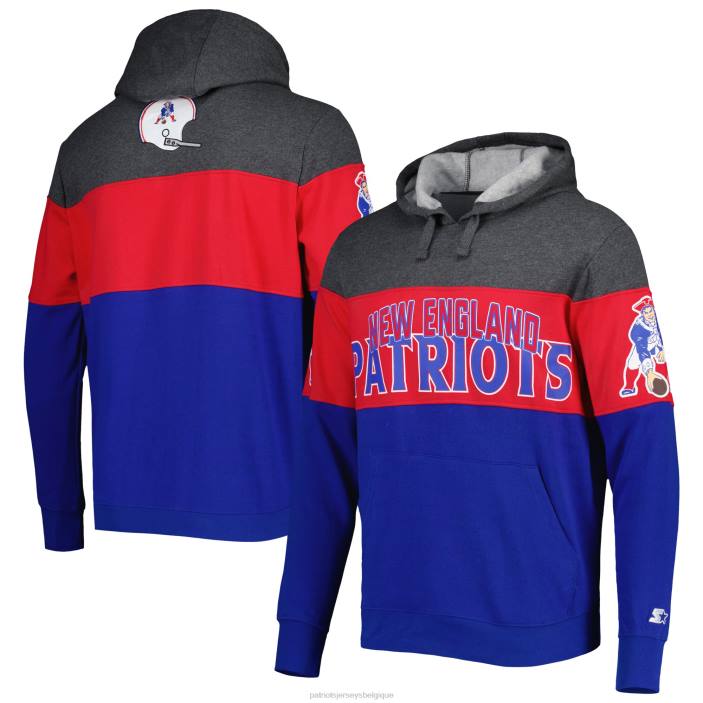 Patriots Jersey Hommes démarreur royal / anthracite chiné extrême logos vintage sweat à capuche vêtements 864Z654