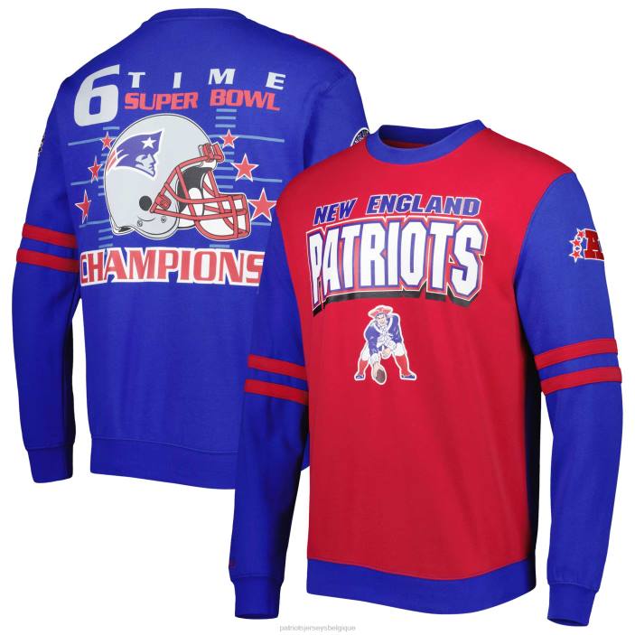Patriots Jersey Hommes mitchell & ness rouge/royal big & tall gridiron classics sweatshirt à enfiler vêtements 864Z653