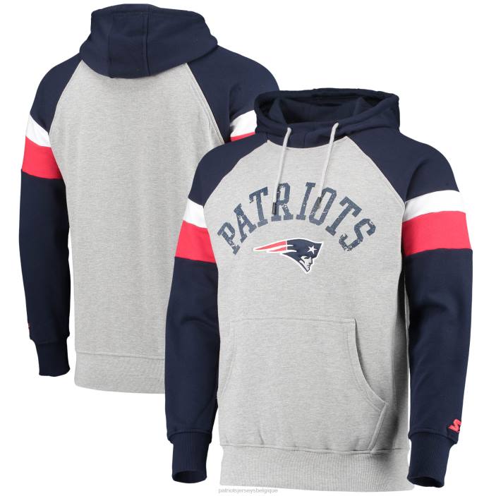 Patriots Jersey Hommes sweat à capuche raglan starter home run gris chiné/bleu marine vêtements 864Z805