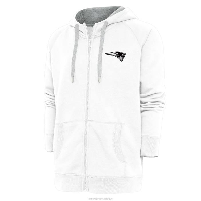 Patriots Jersey Hommes sweat à capuche zippé blanc antigua victoire avec logo métallisé vêtements 864Z650