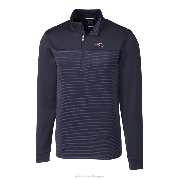 Patriots Jersey Hommes Cutter & Buck - Veste à enfiler demi-zip à rayures transversales bleu marine Big & Tall vêtements 864Z2103